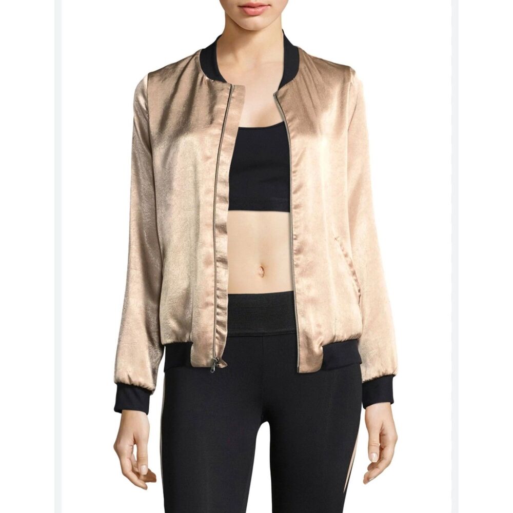 KORAL Base Crepe Back Satin Bomber Jacket in Aurum, Sz XS